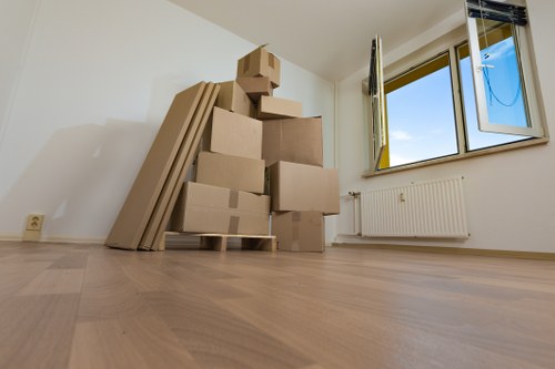 Packed boxes and furniture prepared for a local move in Edmonton