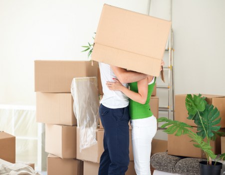 A moving truck ready for house removal services in an Edmonton neighbourhood